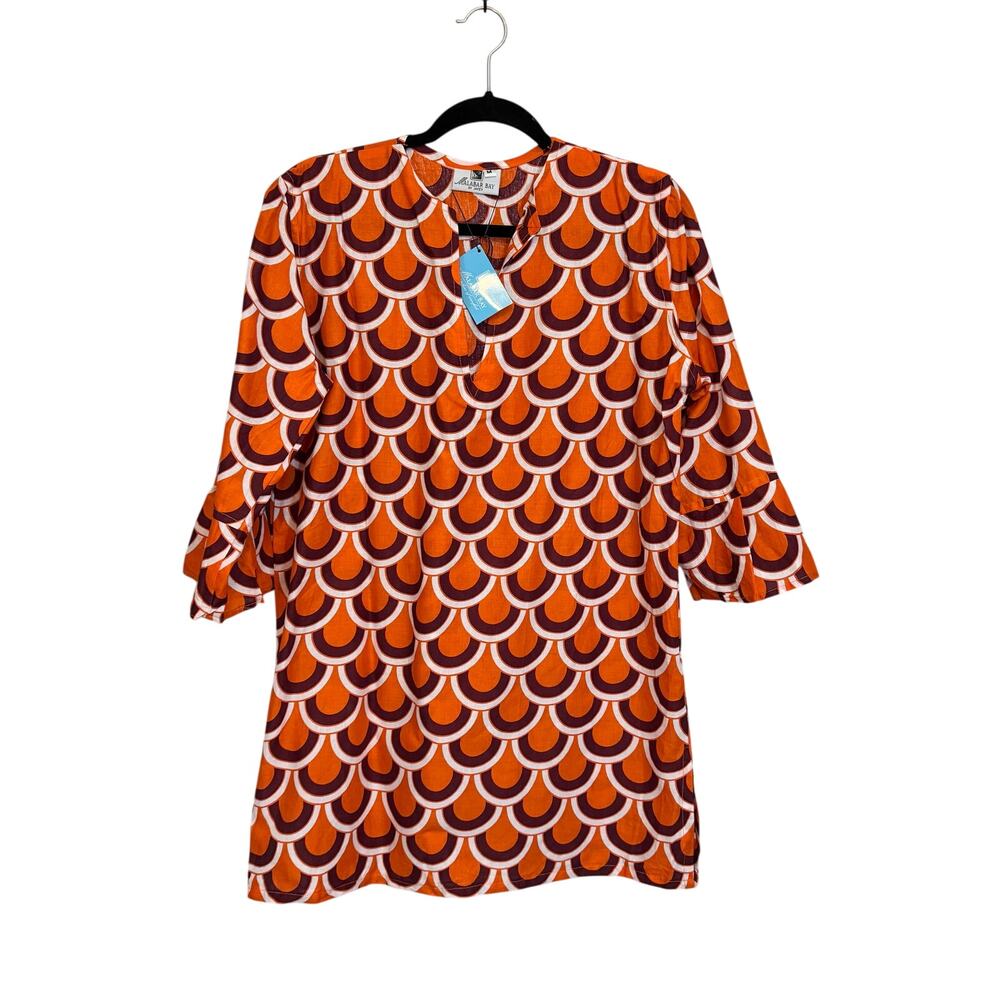 Malabar Bay Cover Up M Orange Scalloped Fish Scale Organic Cotton Resortwear NWT
